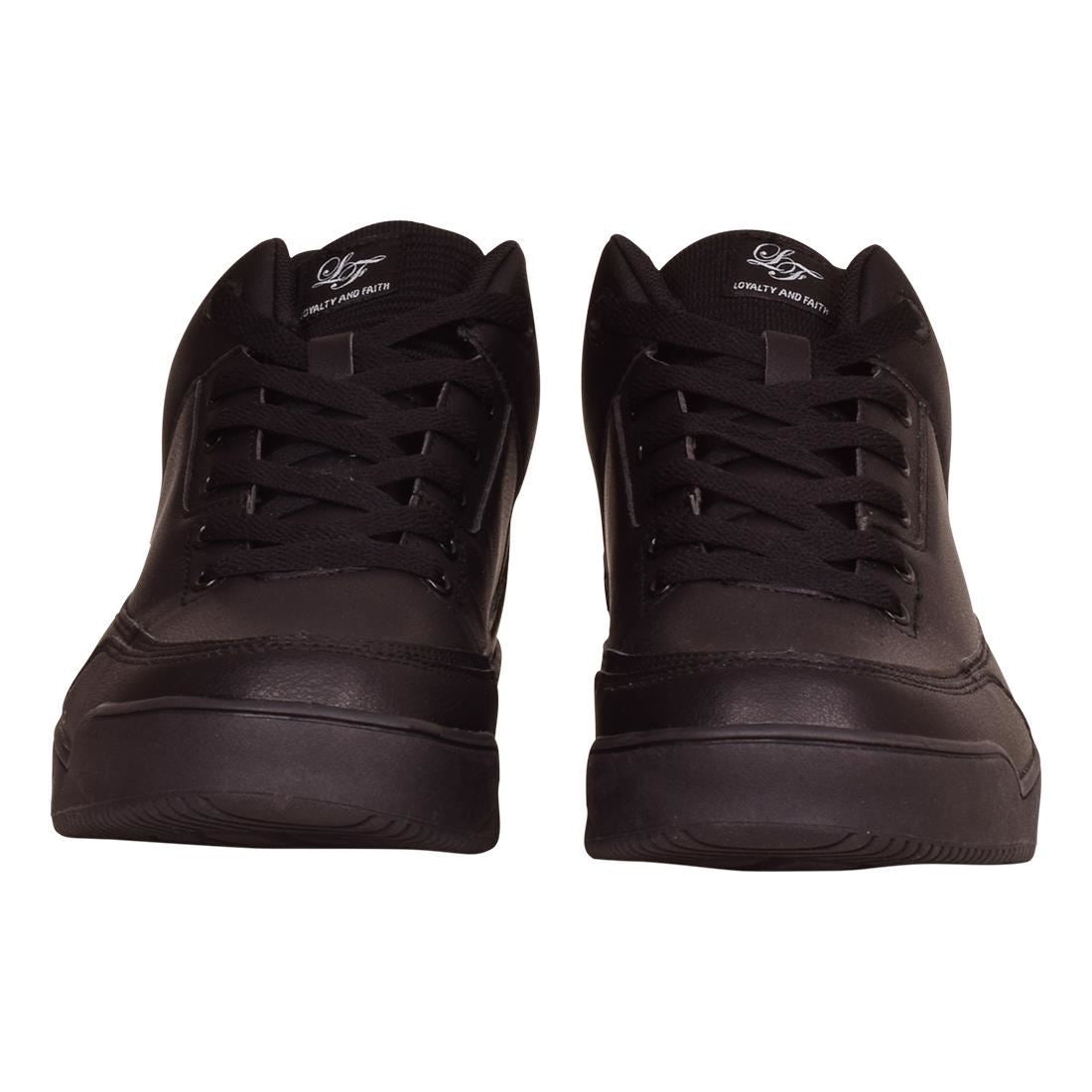 Loyalty And Faith Mens All Black Plain Trainers Lace Up Hi Top Trainers Lace Fastening Cushioned Black Sole Trainers