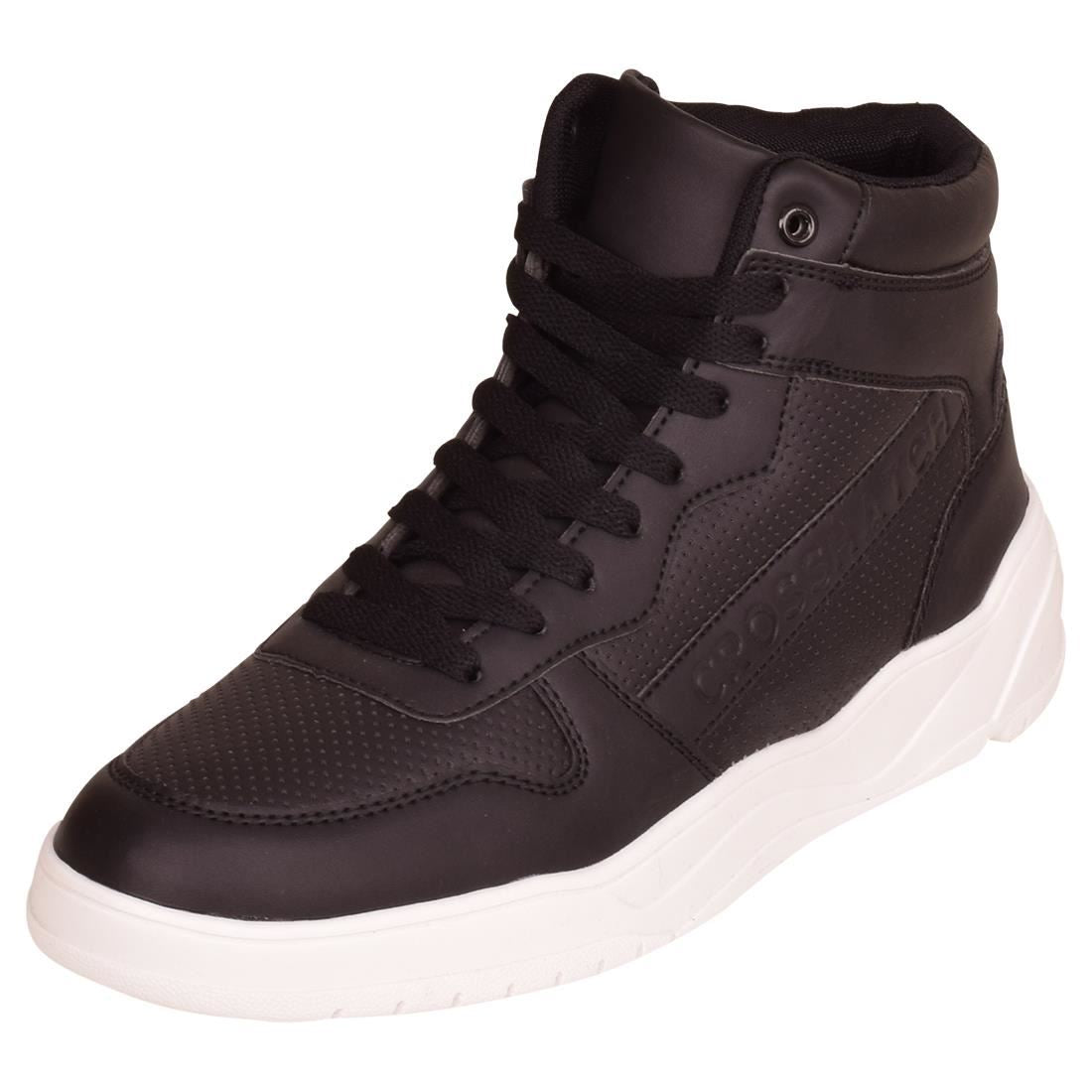 Crosshatch Mens High Top Plain Trainers Shoes Lace Up High Tops Ankle Boots with White Outer Sole