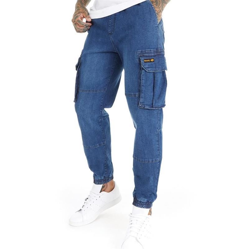 Bench Mens Original Cuffed Jogger Jeans Cargo Pant Denim Jeans Elasticated Waist Drawcord Multi Pocket Combat 6 Pockets Cuff Leg 30, 32, 34, 36 , 38