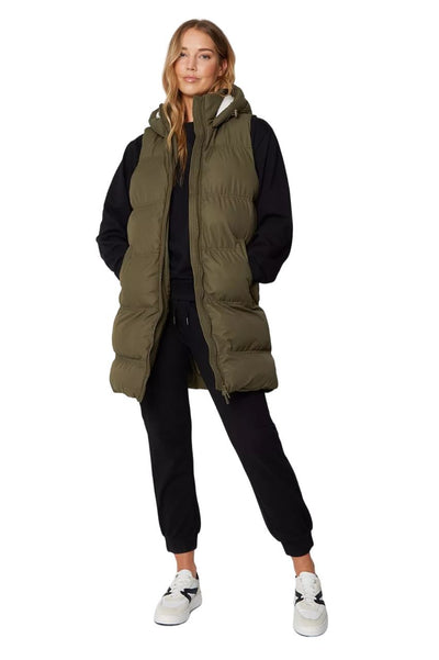 Spindle Womens Ladies Long Padded Hooded Gilet Jacket Sleeveless Bodywarmer with Side Pockets and Inner Pocket