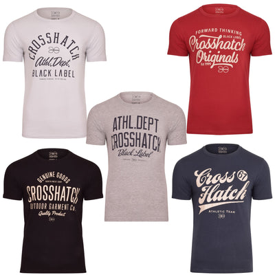 Crosshatch Men's T-Shirt 5 Pack T-Shirt Multipack Short Sleeve Crew Neck Cotton Tee - Casual Holiday Printed Tee - Regular Fit Basic Printed Tee Bundle