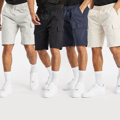 Crosshatch Classic 2 Pack 100% Cotton Cargo Shorts with Drawcord and Elasticated Waist- 6 Pockets Soft Cotton Twin Pack Short Summer Holiday Hiking Shorts