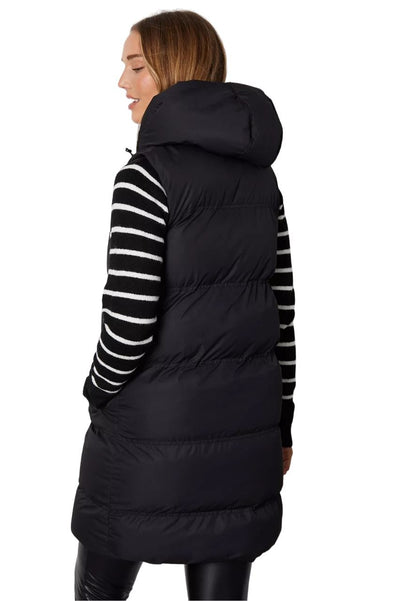 Spindle Womens Ladies Long Padded Hooded Gilet Jacket Sleeveless Bodywarmer with Side Pockets and Inner Pocket