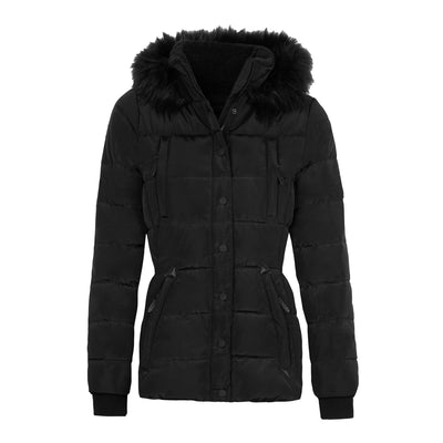 Spindle Womens Ladies Premium Quality Hooded Short Fur Parka Quilted Padded Puffer Coat | Zip Side Pockets | Luxurious Detachable Faux Fur on Hood