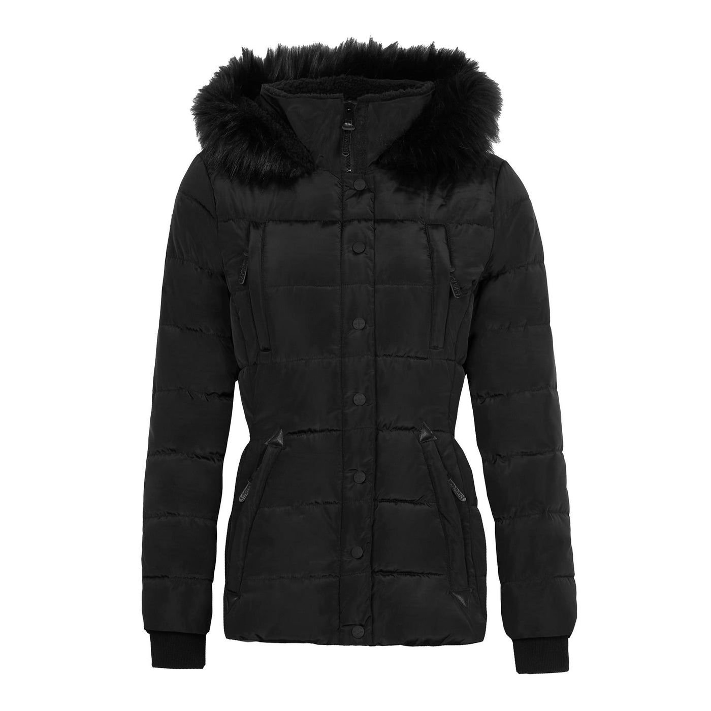 Spindle Womens Ladies Premium Quality Hooded Short Fur Parka Quilted Padded Puffer Coat | Zip Side Pockets | Luxurious Detachable Faux Fur on Hood