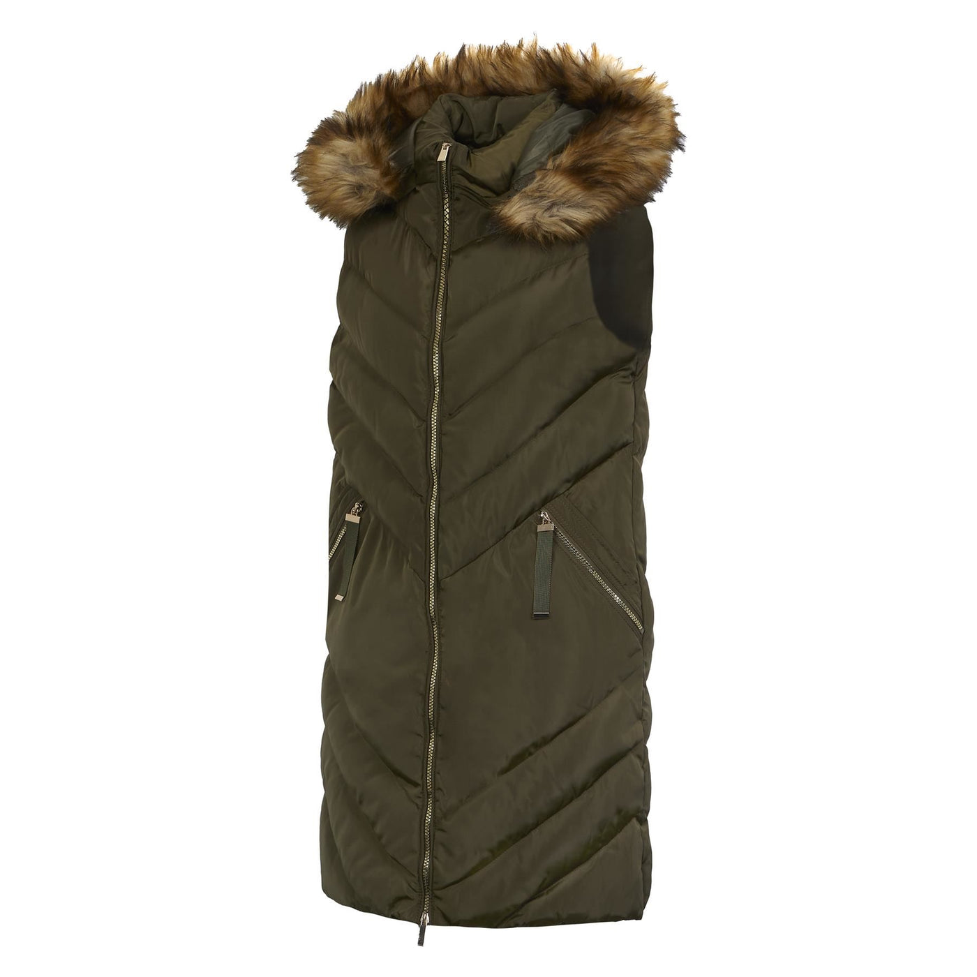 Spindle Womens Ladies Long Padded Hooded Gilet Jacket Sleeveless Bodywarmer Zip Pockets Quilted Body Parka Coat