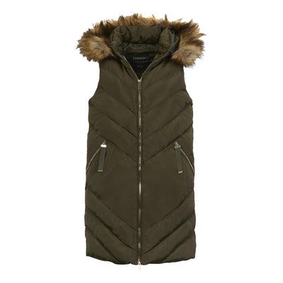 Spindle Womens Ladies Long Padded Hooded Gilet Jacket Sleeveless Bodywarmer Zip Pockets Quilted Body Parka Coat