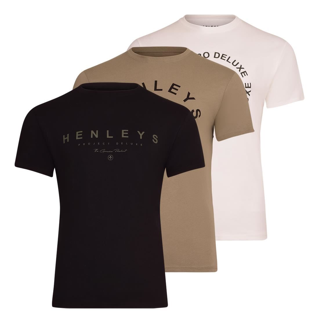 Henleys 3 Pack Mens Original Classic Tee Crew Neck T Shirt Classic Logo Men's Multipack Tees