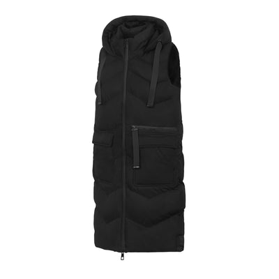 Spindle Womens Long Padded Hooded Longline Gilet Sleeveless Body Warmer Ladies Vest Zip Pockets Fleece Lined Pocket