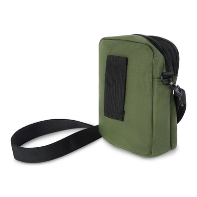 Small Plain Canvas Side Bag, Zip Pockets Shoulder Messenger Pouch Travel, Passport Leisure Hiking Secure Adjustable Side Strap, Belt Loop Green Black, Navy Blue Red 12 x 18cm