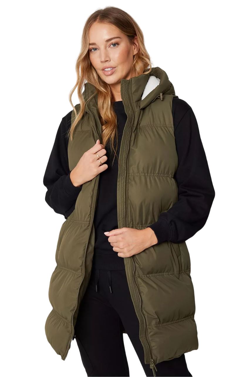 Spindle Womens Ladies Long Padded Hooded Gilet Jacket Sleeveless Bodywarmer with Side Pockets and Inner Pocket