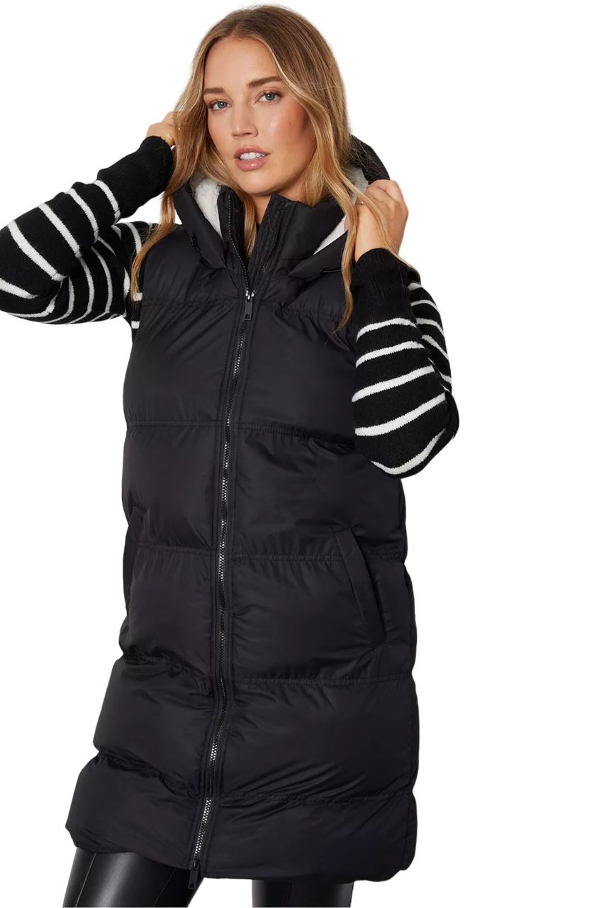 Spindle Womens Ladies Long Padded Hooded Gilet Jacket Sleeveless Bodywarmer with Side Pockets and Inner Pocket