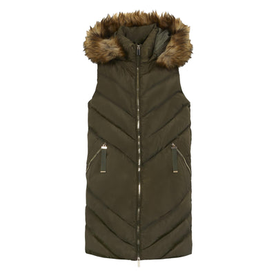 Spindle Womens Ladies Long Padded Hooded Gilet Jacket Sleeveless Bodywarmer Zip Pockets Quilted Body Parka Coat