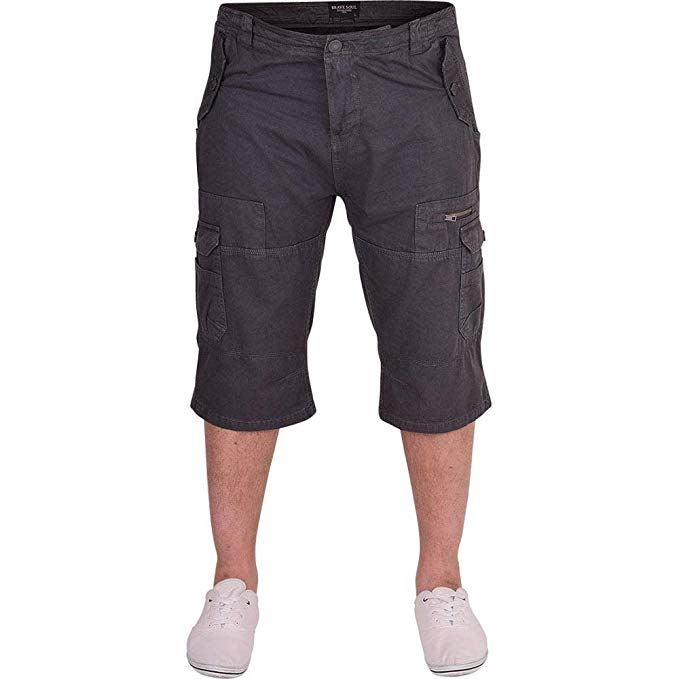 52_DNM Mens Heavy Duty Long Cotton Cargo Combat 3/4 Length Shorts Outdoor Casual Short Pockets