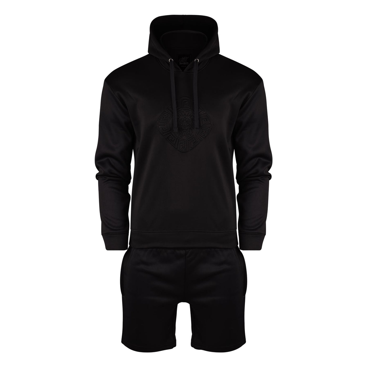 Mens Hoodie and Short Tracksuit Set Embossed Lion Logo with Zip Pocket Shorts Casual Gym