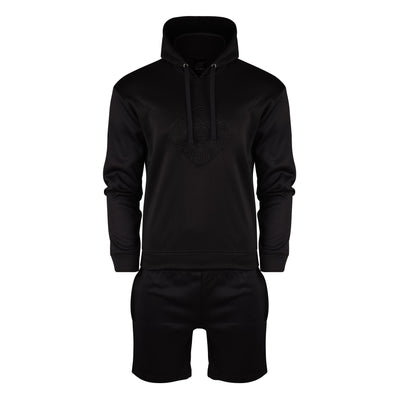 Mens Hoodie and Short Tracksuit Set Embossed Lion Logo with Zip Pocket Shorts Casual Gym